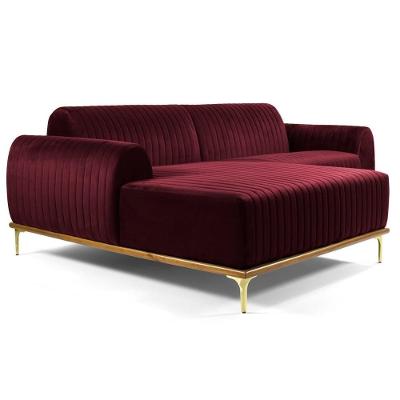 Sofá 255cm 4 Lugares Chaise Esquerdo Pés Gold B-278 Marsala