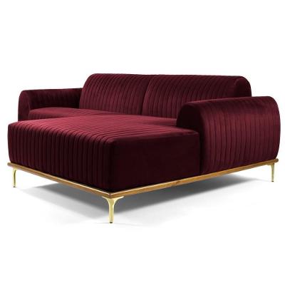 Sofá 255cm 4 Lugares Chaise Direito Pés Gold B-278 Marsala