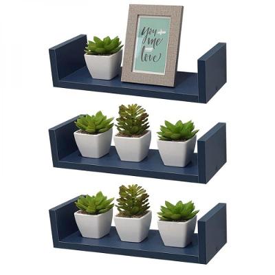 Kit 3 Prateleiras em U 50X10cm Azul com Suporte Invisível