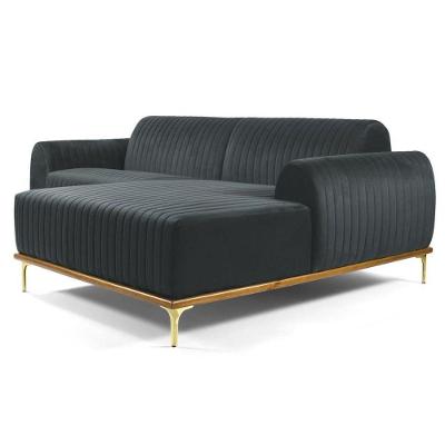 Sofá 245cm 4 Lugares Com Chaise Direito Pés Gold Molino B-317 Veludo Cinza