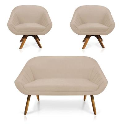 Kit 01 Namoradeira 02 Lugares E 02 Poltronas Giovana Suede Bege