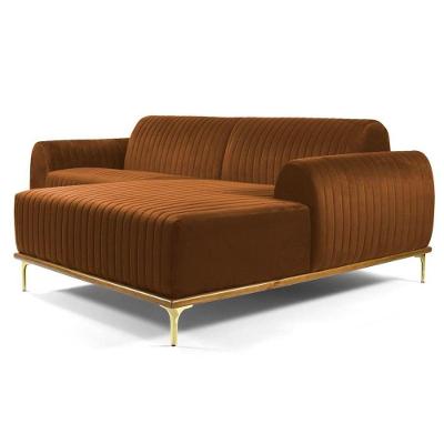 Sofá 245cm 4 Lugares Com Chaise Direito Pés Gold Molino B-262 Veludo Telha - Domi