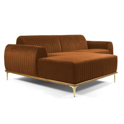 Sofá 350cm 6 Lugares Com Chaise Esquerdo Pés Gold Molino B-262 Veludo Telha