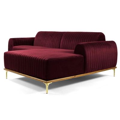 Sofá 245cm 4 Lugares Com Chaise Direito Pés Gold Molino B-278 Veludo Marsala - Domi
