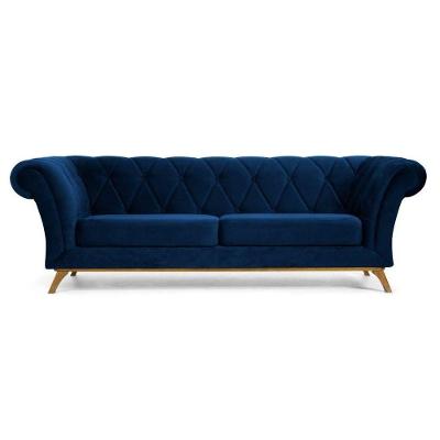Sofá 180cm 3 Lugares Base Madeira Império B-304 Veludo Azul Marinho