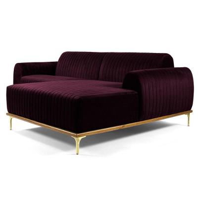 Sofá 245cm 4 Lugares Com Chaise Direito Pés Gold Molino B-292 Veludo Uva - Domi
