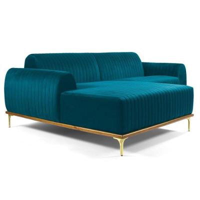 Sofá 245cm 4 Lugares Com Chaise Esquerdo Pés Gold Molino B-66 Veludo Turquesa - Domi