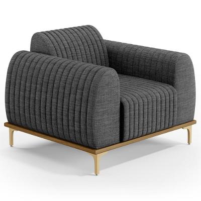 Poltrona Decorativa Base Gold D06 Linho C-416 Cinza Escuro