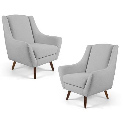 Kit 02 Poltronas Juliet Pés De Madeira C-315 Cinza Claro