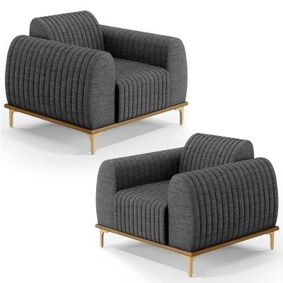Kit 2 Poltronas Decorativas Base Gold D06 Cinza Escuro