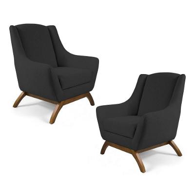 Kit 02 Poltronas Juliet Base De Madeira C-465 Chumbo
