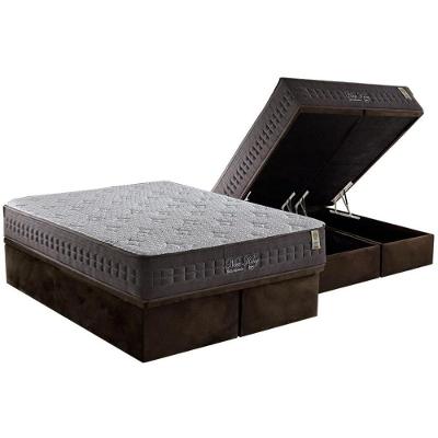 Cama Box Baú Queen: Colchão Molas Anjos Masterpocket Ensacadas New King + Base Brown(158X198)