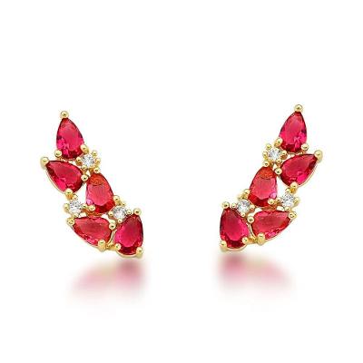 Brinco Zirconias Gotas Coloridas Banhado A Ouro 18k - Vermelha