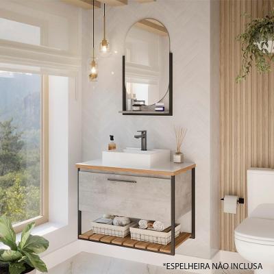 Armário De Banheiro 100% Mdf 60Cm Metalon Com Cuba Caribe Mgm Móveis Cimento Cimento