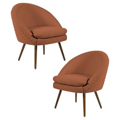 Kit 2 Poltronas Pés Palito Rafa B235 Linho Tressê Laranja