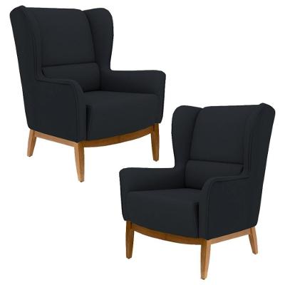 Kit 2 Poltronas Base Manu Madeira Milena B300 Veludo Preto