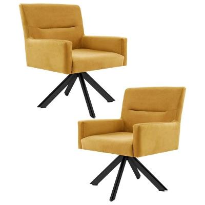 Kit 2 Poltronass Base Eiffel Preto Angel B279 Veludo Amarelo
