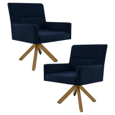 Kit 2 Poltronas Base Madeira Angel B-304 Veludo Azul