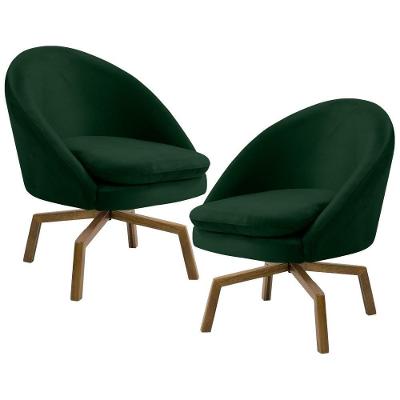 Kit 2 Poltronas Base Madeira Rafa B-303 Veludo Verde Musgo