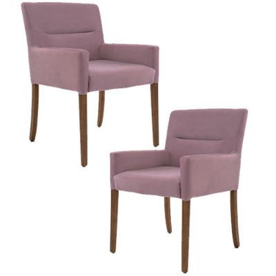 Kit 2 Poltronass Base Madeira Angel B305 Veludo Rosa Domi