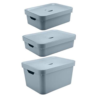 Kit De Caixa Organizadora Cube Com Tampa Azul Glacial 03 Peças