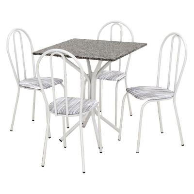 Conjunto de Mesa e 04 Cadeiras com Tampo em Granito Branco