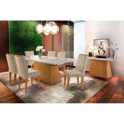 Sala De Jantar Completa Luna C/ Vidro 180Cm + 6 Cadeiras Lunara Imbuia/Capuccino Chocolate - Rufato