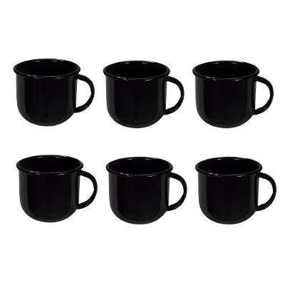 Jogo De Xícara De Chá 06 Peças Esmaltada Preto 240 Ml Ewel