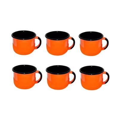 Jogo De Xícara De Cafezinho 06 Peças Esmaltada Laranja 120 Ml Ewel