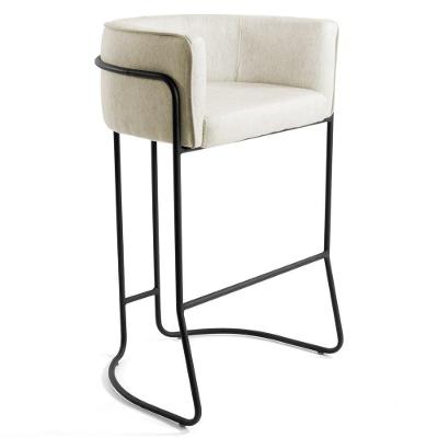 Banqueta Base Aço Preto Betina C-107 Linho Bege Fosco