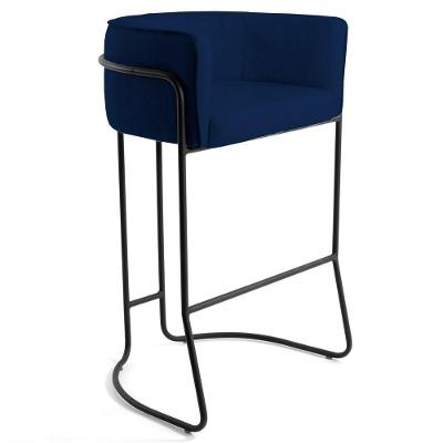 Banqueta Base Aço Preto Betina B-304 Veludo Azul Marinho