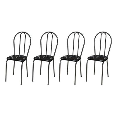 Kit 4 Cadeiras 004 Cromo Preto/florido - Artefamol