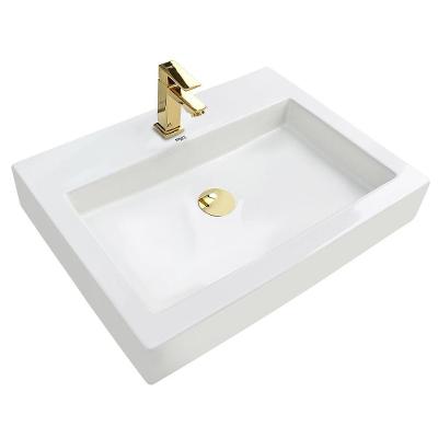 Kit Cuba Pia Louça Cerâmica Banheiro C/ Torn E Vál Dourada 6