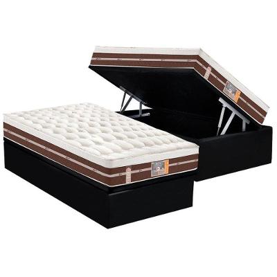 Cama Box Baú Solteiro: Colchão Molas Castor Pocket Silver Star Air Híbrido + Base CRC Courano Black(88x188)