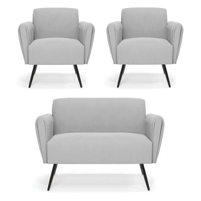 Sofá Namoradeira Com 2 Poltronas Pés Palito De Ferro Bruna Suede - D\'rossi Cor Cinza