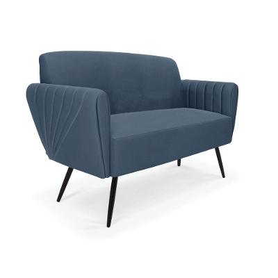 Sofá Namoradeira Pés Palito De Ferro Bruna Suede Azul Marinho - D\'rossi