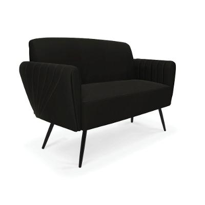 Sofá Namoradeira Pés Palito De Ferro Bruna Suede Preto - D\'rossi