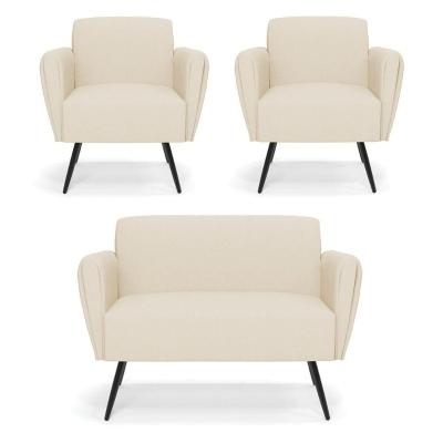 Sofá Namoradeira Com 2 Poltronas Pés Palito De Ferro Bruna Linho - D\'rossi Cor A19 Bege