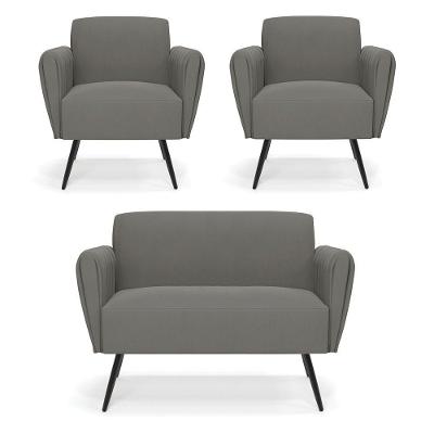Sofá Namoradeira Com 2 Poltronas Pés Palito De Ferro Bruna Suede - D\'rossi Cor Grafite
