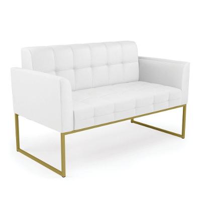 Sofá Namoradeira Elisa Corino Branco Base Metálica Industrial Dourado - D\'rossi
