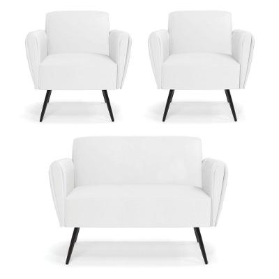 Sofá Namoradeira Com 2 Poltronas Pés Palito De Ferro Bruna Corino - D\'rossi Cor Branco