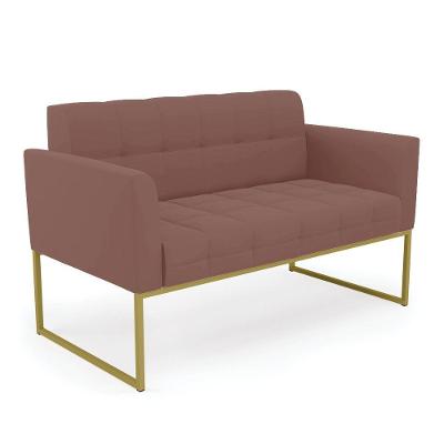 Sofá Namoradeira Elisa Veludo Rosê Base Metálica Industrial Dourado - D\'rossi