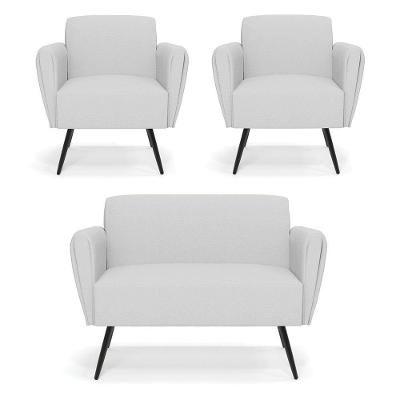 Sofá Namoradeira Com 2 Poltronas Pés Palito De Ferro Bruna Linho - D\'rossi Cor A05 Cinza