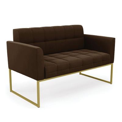 Sofá Namoradeira Elisa Suede Base Metálica Industrial Dourado - D\'rossi Cor Marrom