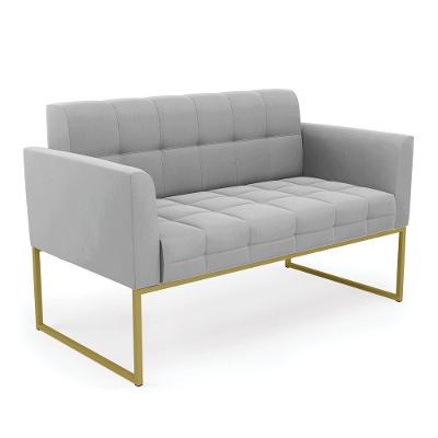 Sofá Namoradeira Elisa Suede Base Metálica Industrial Dourado - D\'rossi Cor Cinza