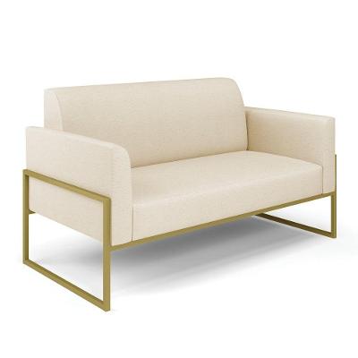 Sofá Namoradeira Base Industrial Alta Dourado Marisa Linho Bege A19 D03 - D\'rossi