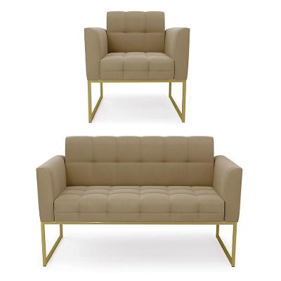 Kit 1 Sofá Namoradeira E 1 Poltrona Suede Base Metálica Industrial Dourado - D\'rossi Marrom