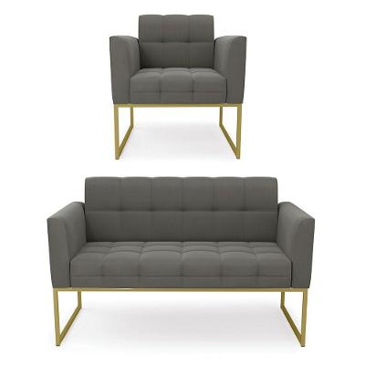 Kit 1 Sofá Namoradeira E 1 Poltrona Suede Base Metálica Industrial Dourado - D\'rossi Cor Grafite