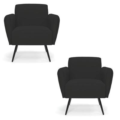 Kit 2 Poltronas Pés Palito De Ferro Bruna Veludo - D\'rossi Cor Preto