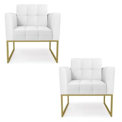 Kit 2 Poltronas Elisa Corino Branco Base Metálica Industrial Dourado - D\'rossi